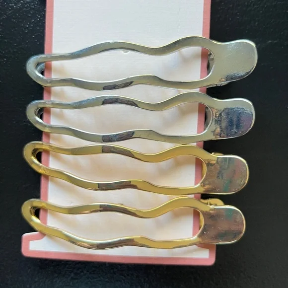 Camila Coelho Elegant Gold and Silver Metal Large Hair Clips Set of 4 NWOT - Picture 3 of 8